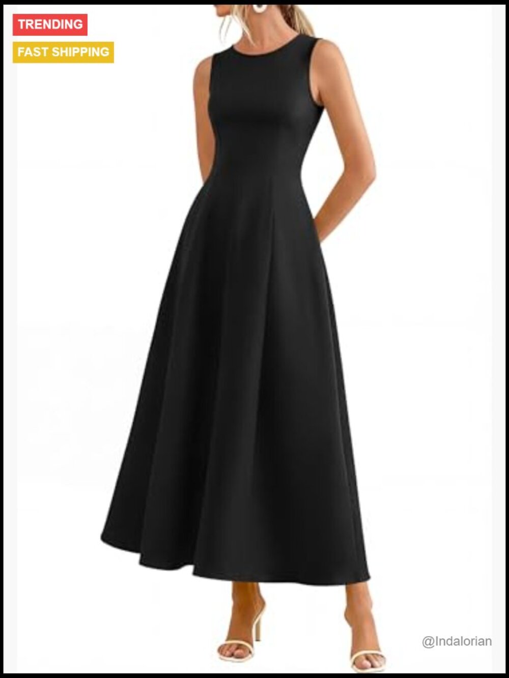 Women's Maxi Dress Sleeveless Tank A-Line Flowy Swing Dress with Pockets - Picture 3 of 7